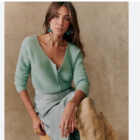[SOLD] Sézane Barry Cardigan in Aqua (Sea Green) - Picture 1 of 5